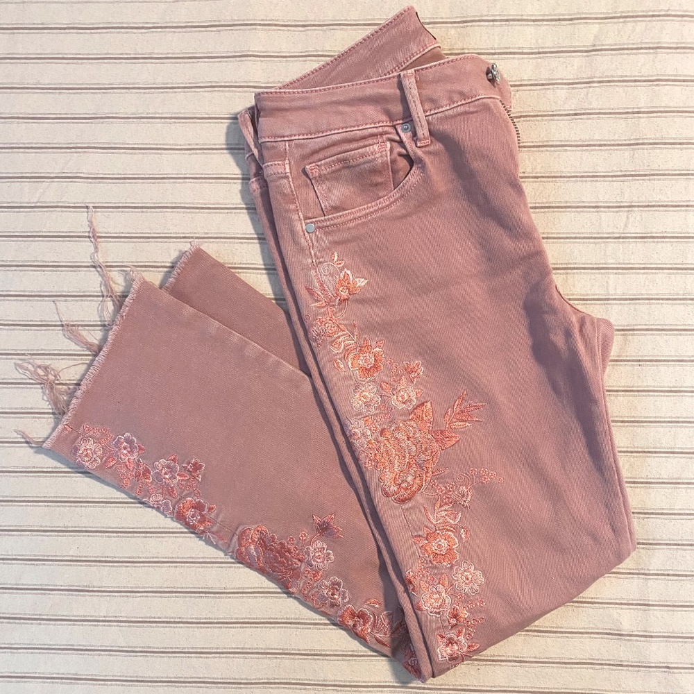 Sundance Driftwood Colette Pink Embroidered Ankle Jeans